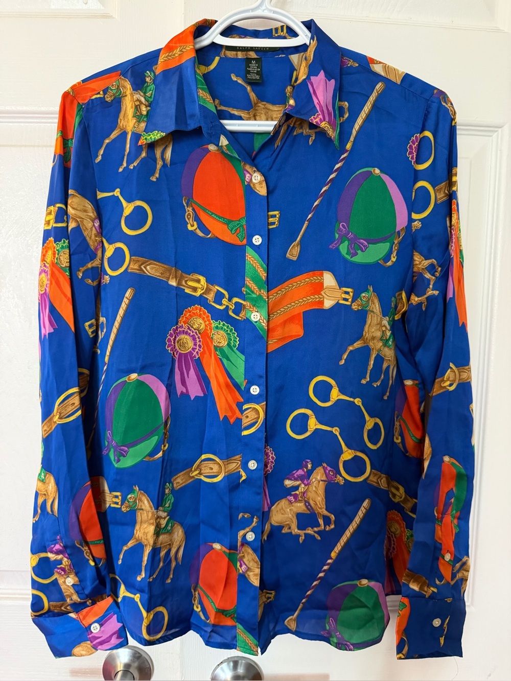 Ralph Lauren Royal Blue Equestrian Print Blouse